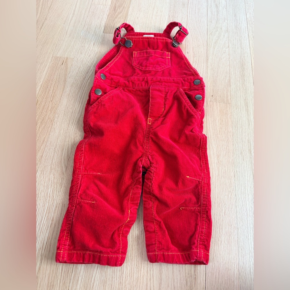 Hanna Andersson Red Corduroy Overalls 12-18 Months Classic Toddler Fall Outfit